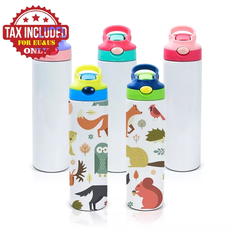 Sublimation Blanks Kids Tumbler Water Bottle 20 OZ White with Straw and Portable Lid 500ml 304 double walled Stainless Steel bottles