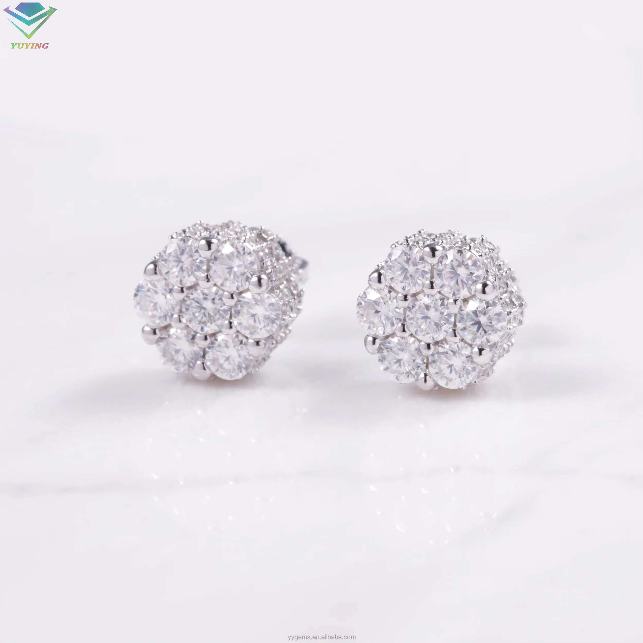 Wholesale s925 Sterling Silver 7 Stones Flower Earrings Fashion Jewelry Iced out Moissanite Stud Earrings Ready to Ship