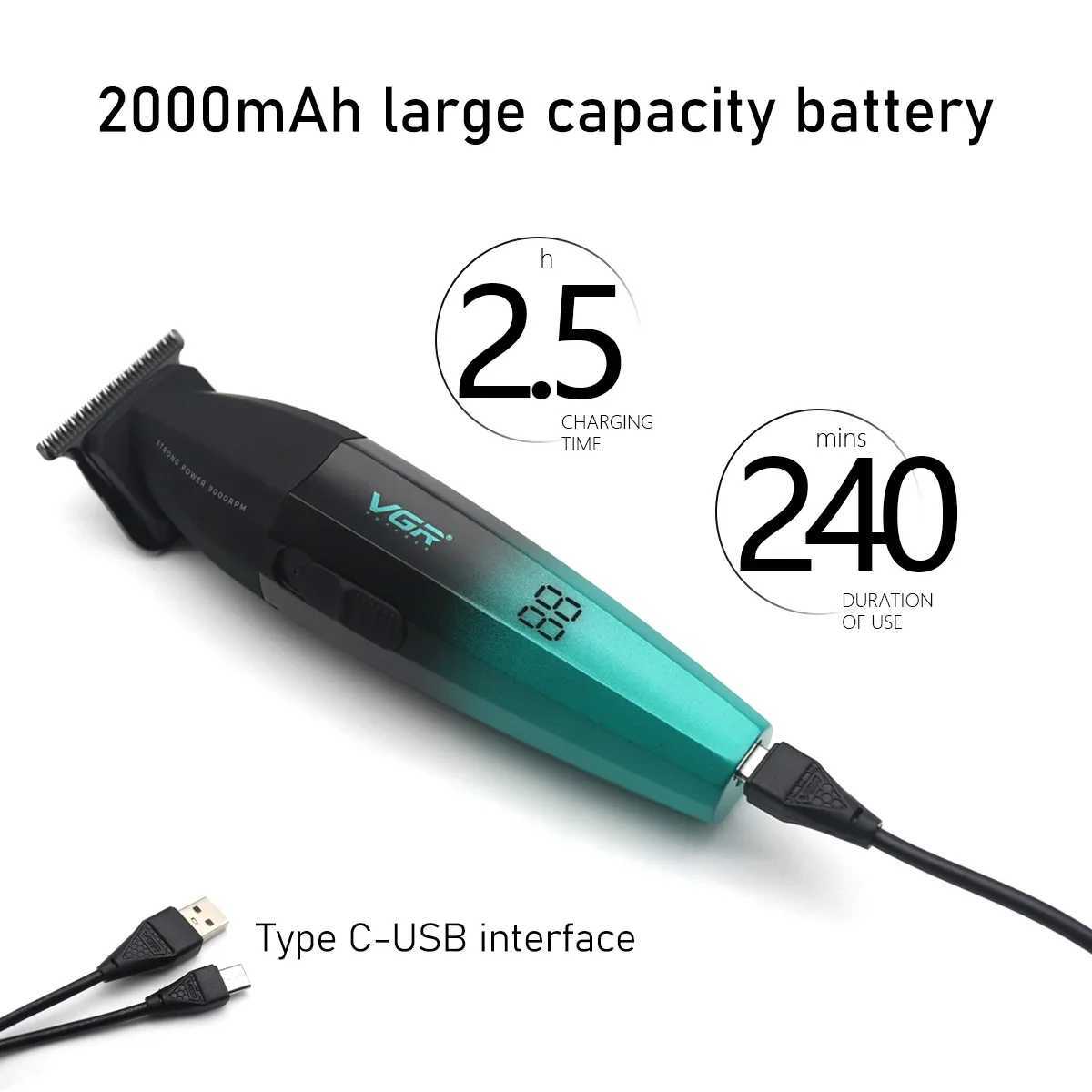 9000RPM VGR Professional Hair Clipper Kit for Men DLC Full Metal Professional Barber Machines 003 906 308 L251124