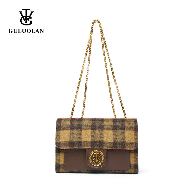 Autumn Winter New Woolen Plaid Niche Design Chain Underarm Fashionable And Versatile Single Shoulder Small Square Bag Crossbody Bag Tote Bag