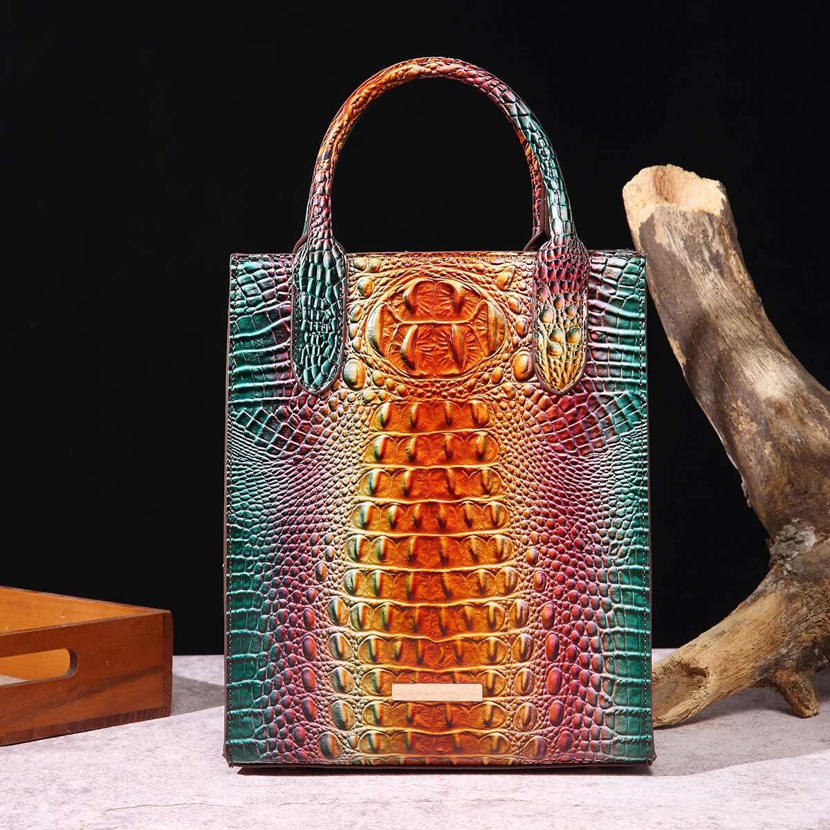 Vintage Crocodile Pattern Tote PU Satchel Bag Women's Classic Handbag For Commute