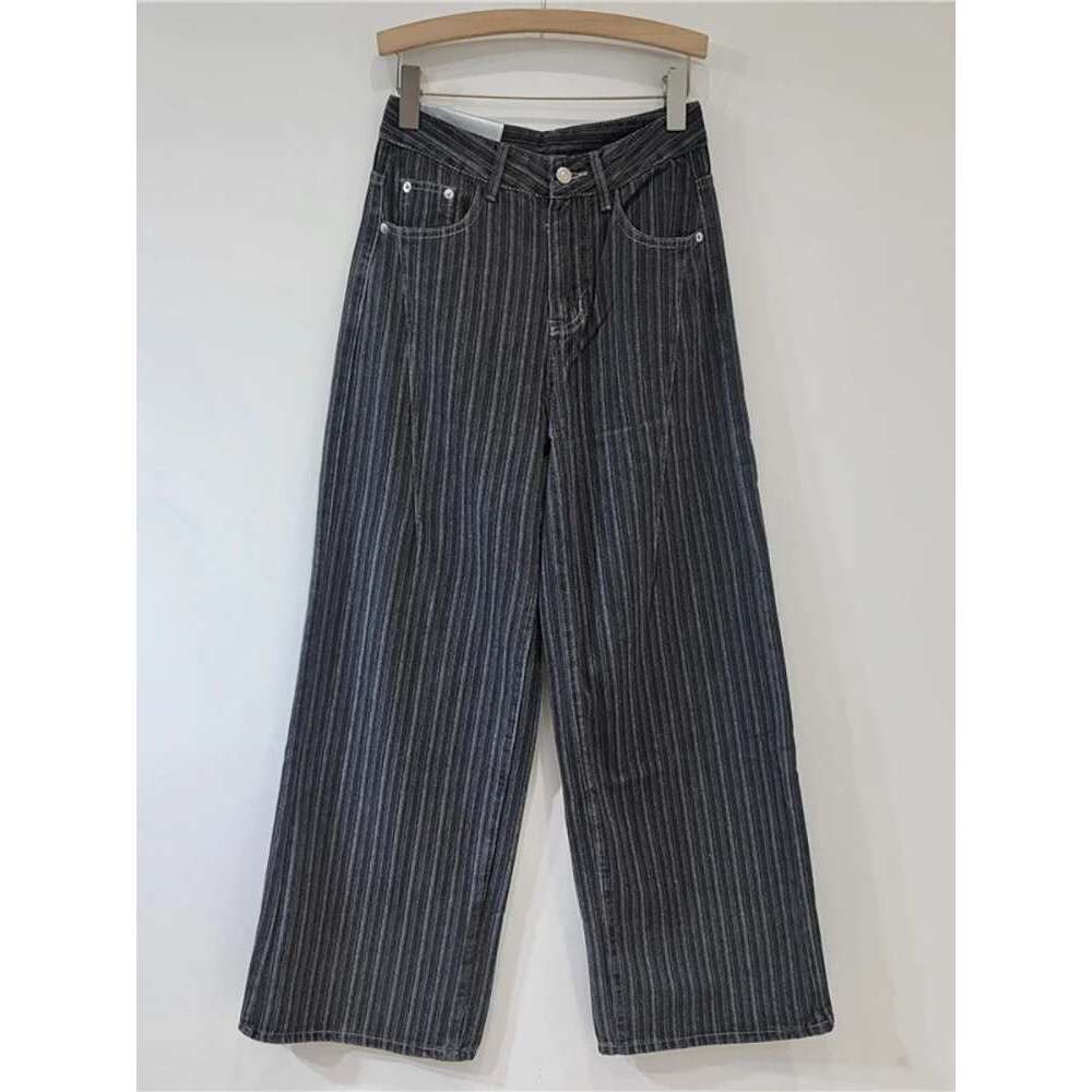 DEAT Women's Jeans High Waist Washed Striped Loose Straight Wide Leg Vintage Causal Denim Pants 2025 Spring New Fashion 29L8450