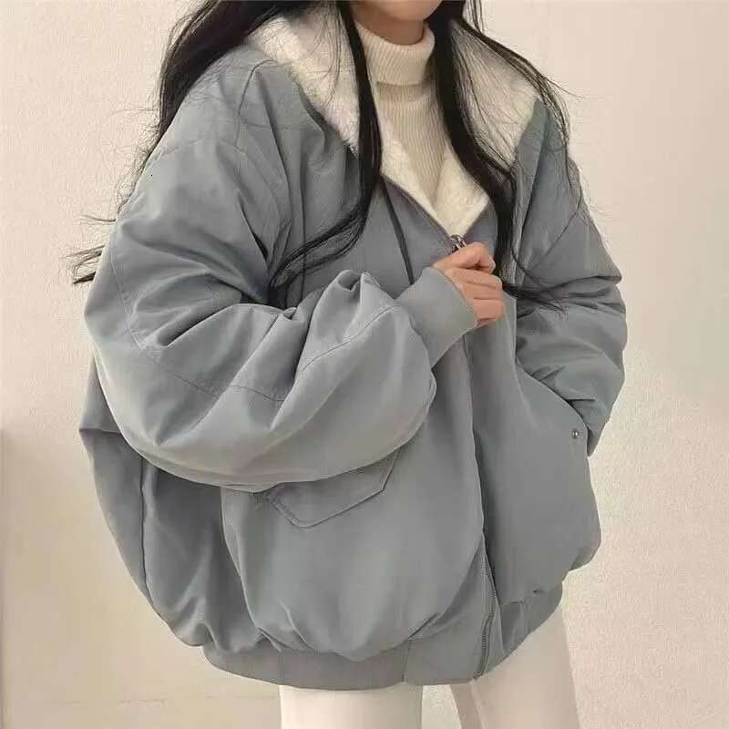 Designer Clothes Smvp Winter Thicken Warm Parkas Women Fashion Double Sided Hooded Fleece Coat Ladies Korean Loose Long Sleeve Zip Up Jackets