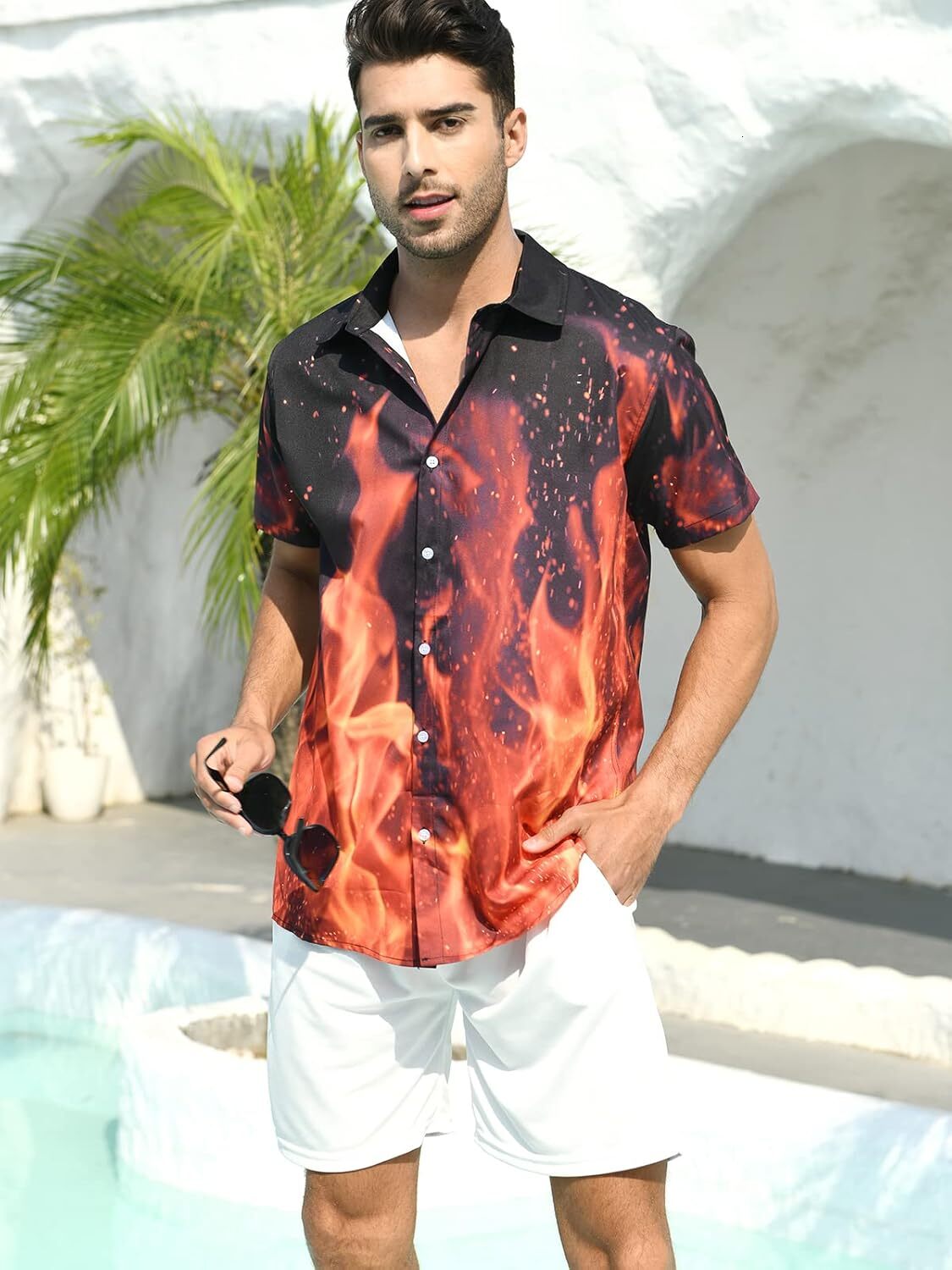 Mens Polo shirt Mens Button Down Short Sleeve Dress Shirt Novelty Hawaiian Holiday Summer Funny tops summer clothes Short sleeve