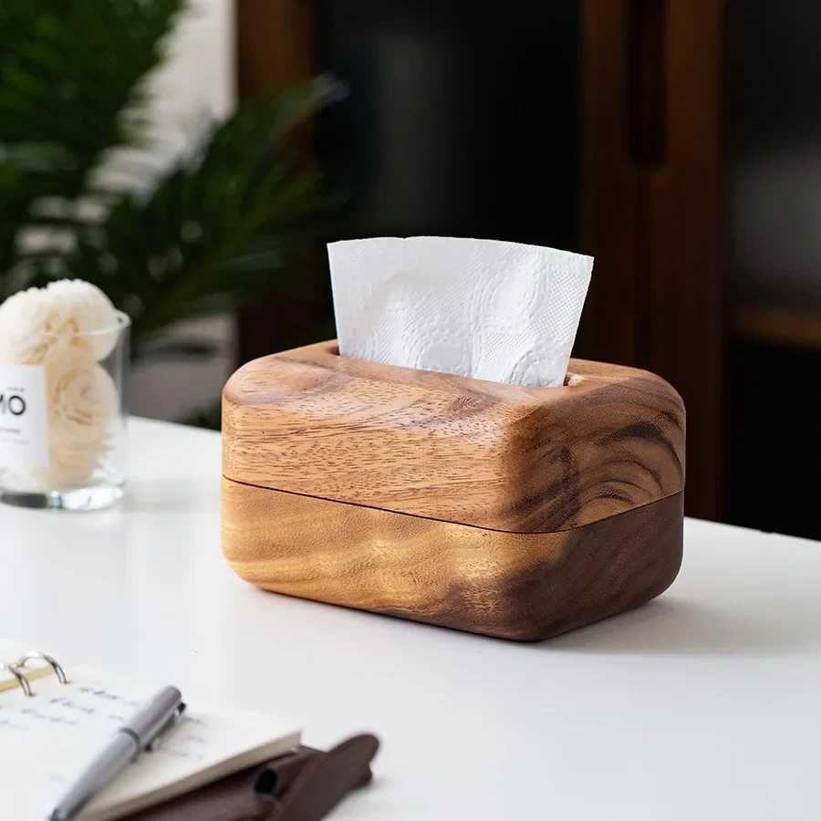 walnut wooden tissue box household living room wooden pumping paper box Japanese creative rectangular napkin paper boxM251124