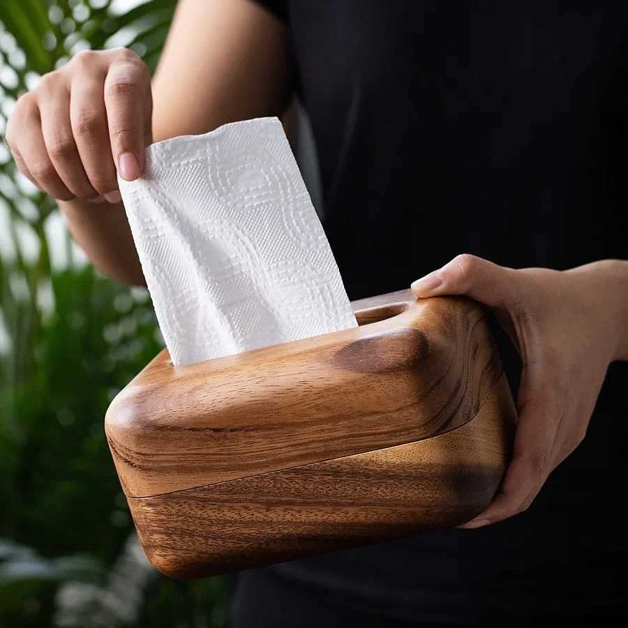 walnut wooden tissue box household living room wooden pumping paper box Japanese creative rectangular napkin paper boxM251124
