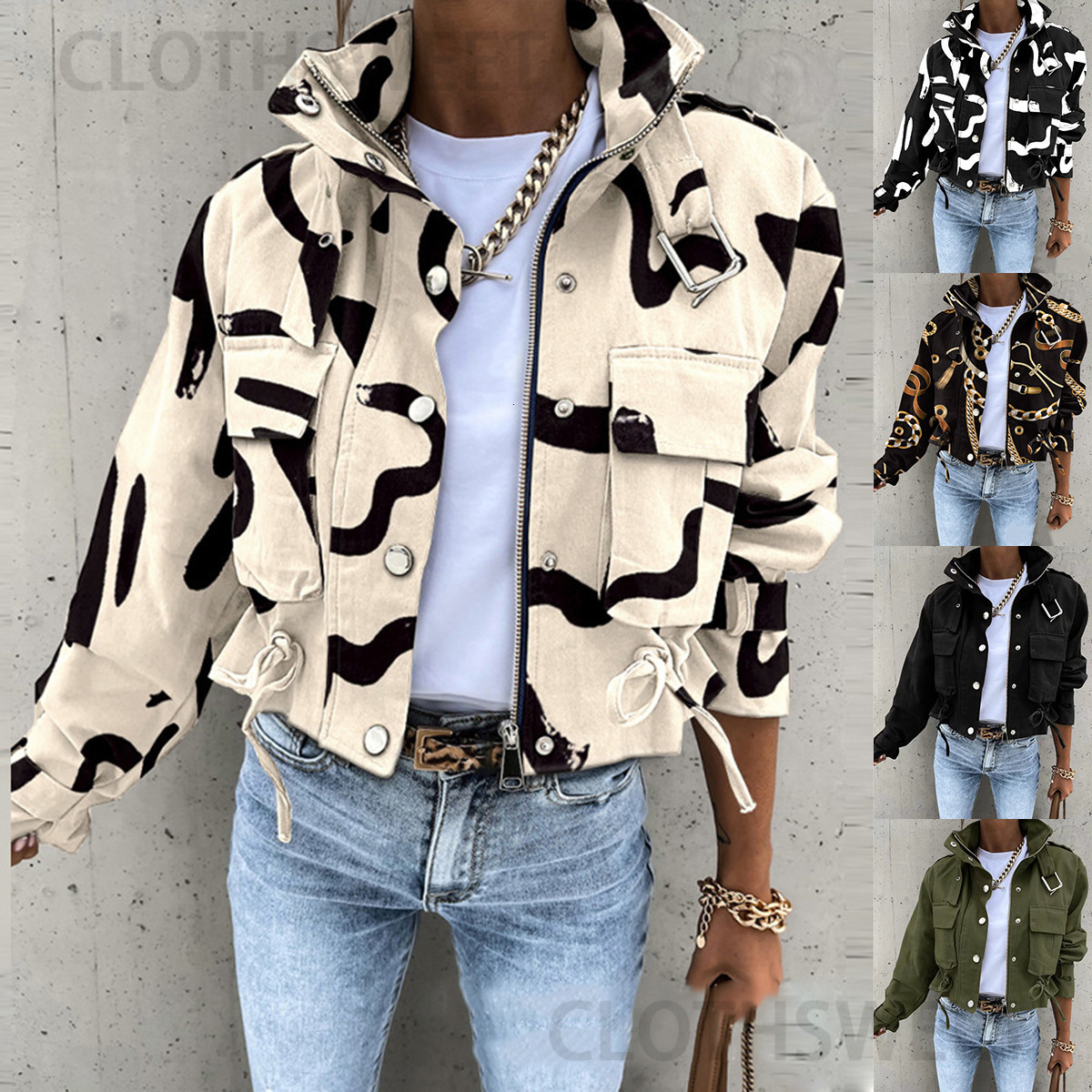 2024 new autumn and winter printed short casual jacket for women