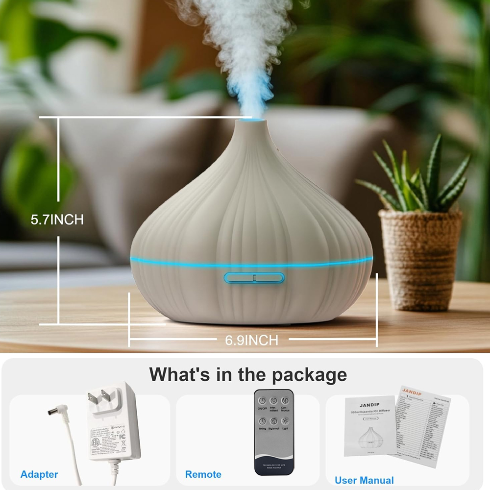 Essential Oil Diffuser, 550ml Scent Diffuser with waterless auto Off and Timer Functions, Mist humidifier with Lighting, eco-Fri
