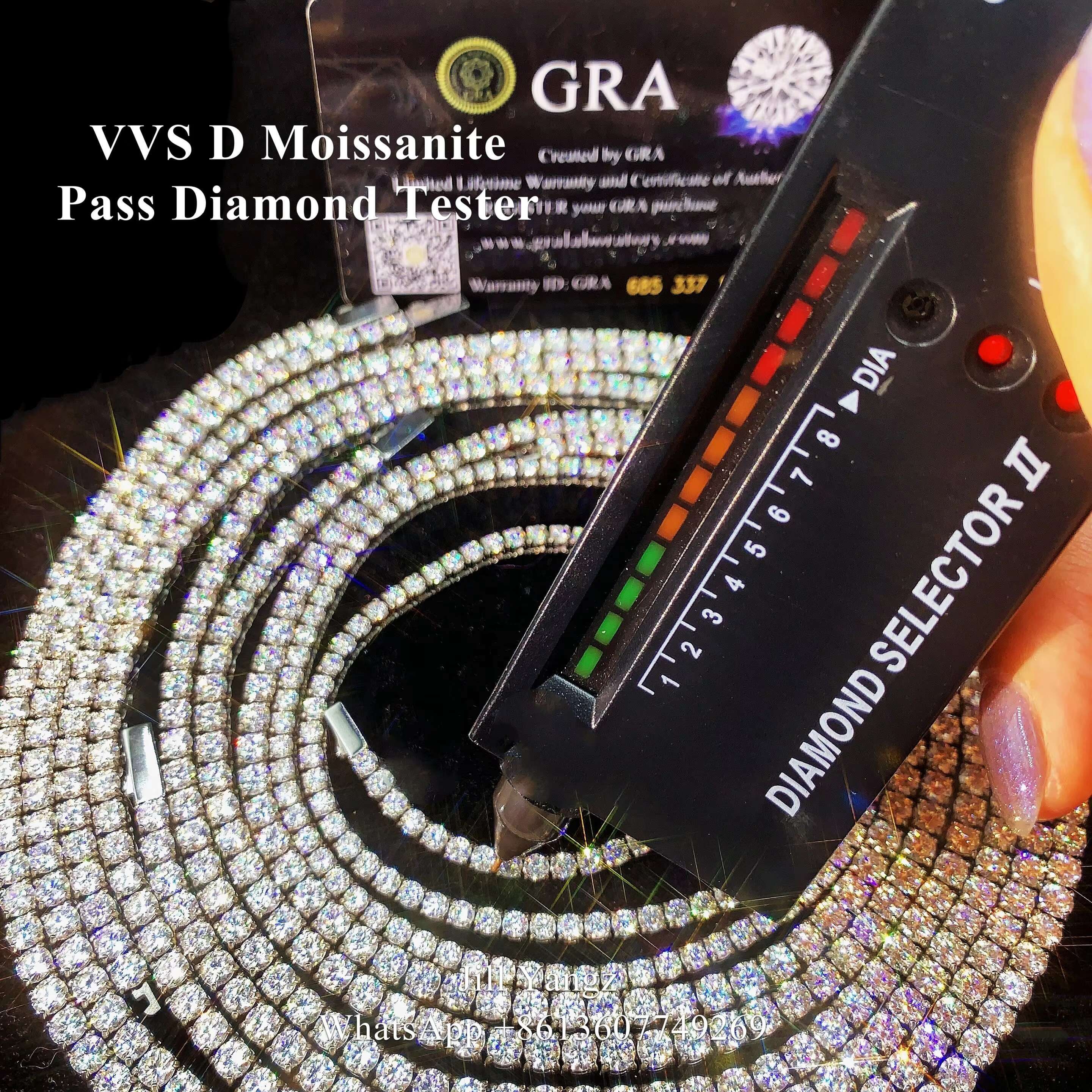 Zuanfa Jewelry Spring Clasp Moissanite Tennis Chain Necklace 3mm 4mm 316L Surgical Steel Gift Idea Stainless Steel Jewelry