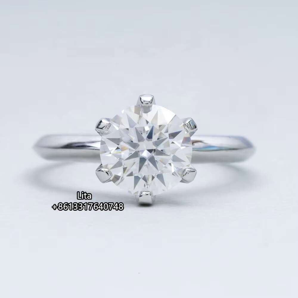 925 18k Sterling Silver 6 Prong Round 8.0mm 2ct Gems Solitaire Moissanite Ring