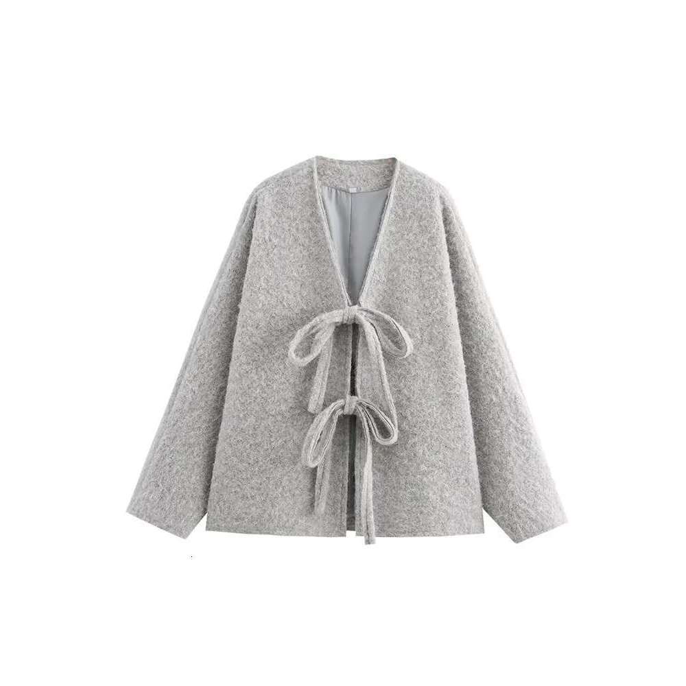 Designer Clothes Autumn Wintervintage Casual Chic Women Jackets Solid V-Neck Long Sleeve Lace-Up Loose Thick Coats Fashion Outwears