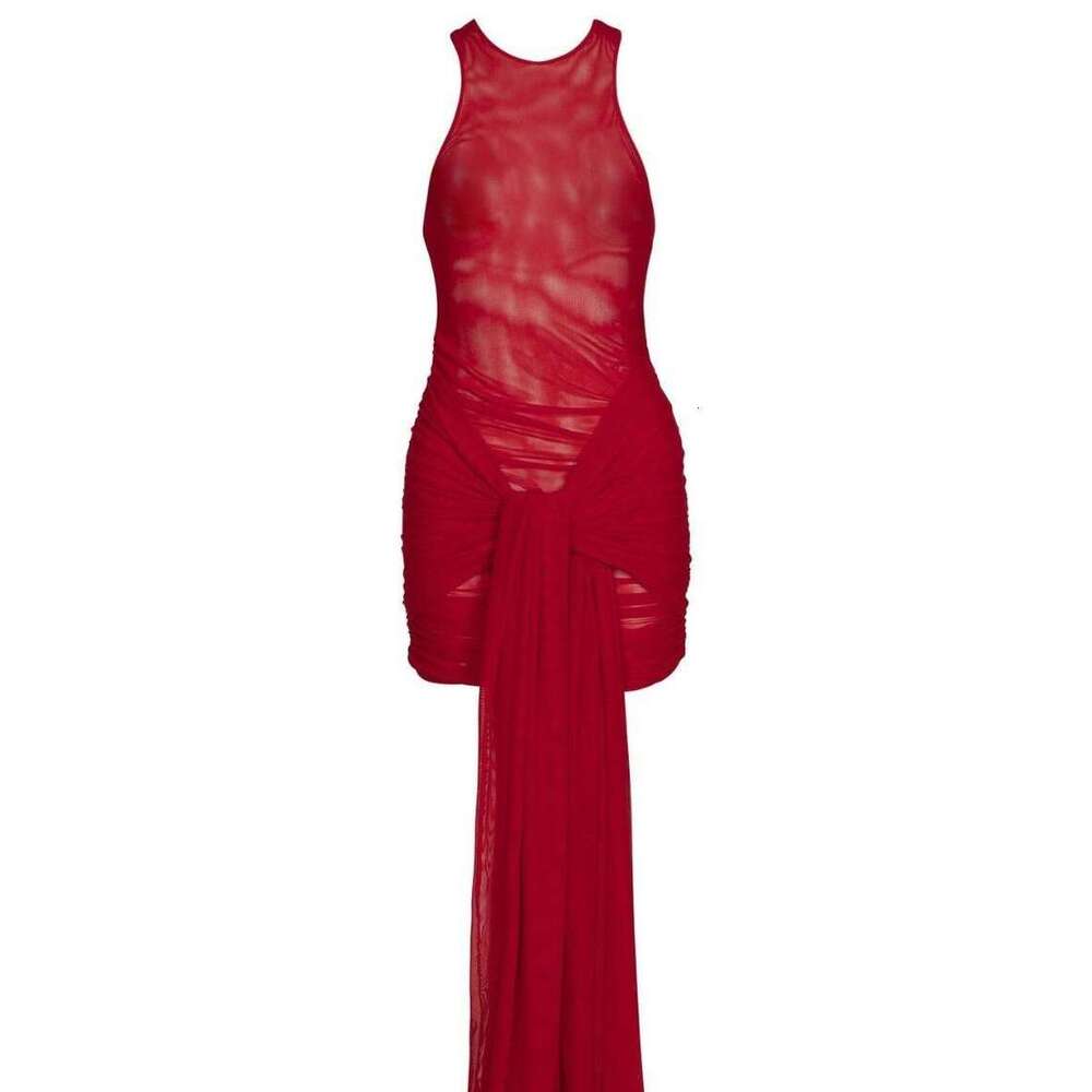 Luxury Swimwear Womens Swimwear Triangl Bikini Bathing Suit 2025 New Solid Color Hanging Neck Dress Red Sexy Mesh Beach Skirt 24144 New Product