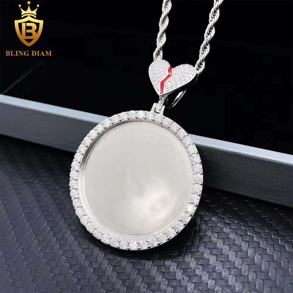 New Design Broken Heart Custom Photo Memory Pendant Bulk Vvs Moissanite 925 Sterling Silver Wholesale
