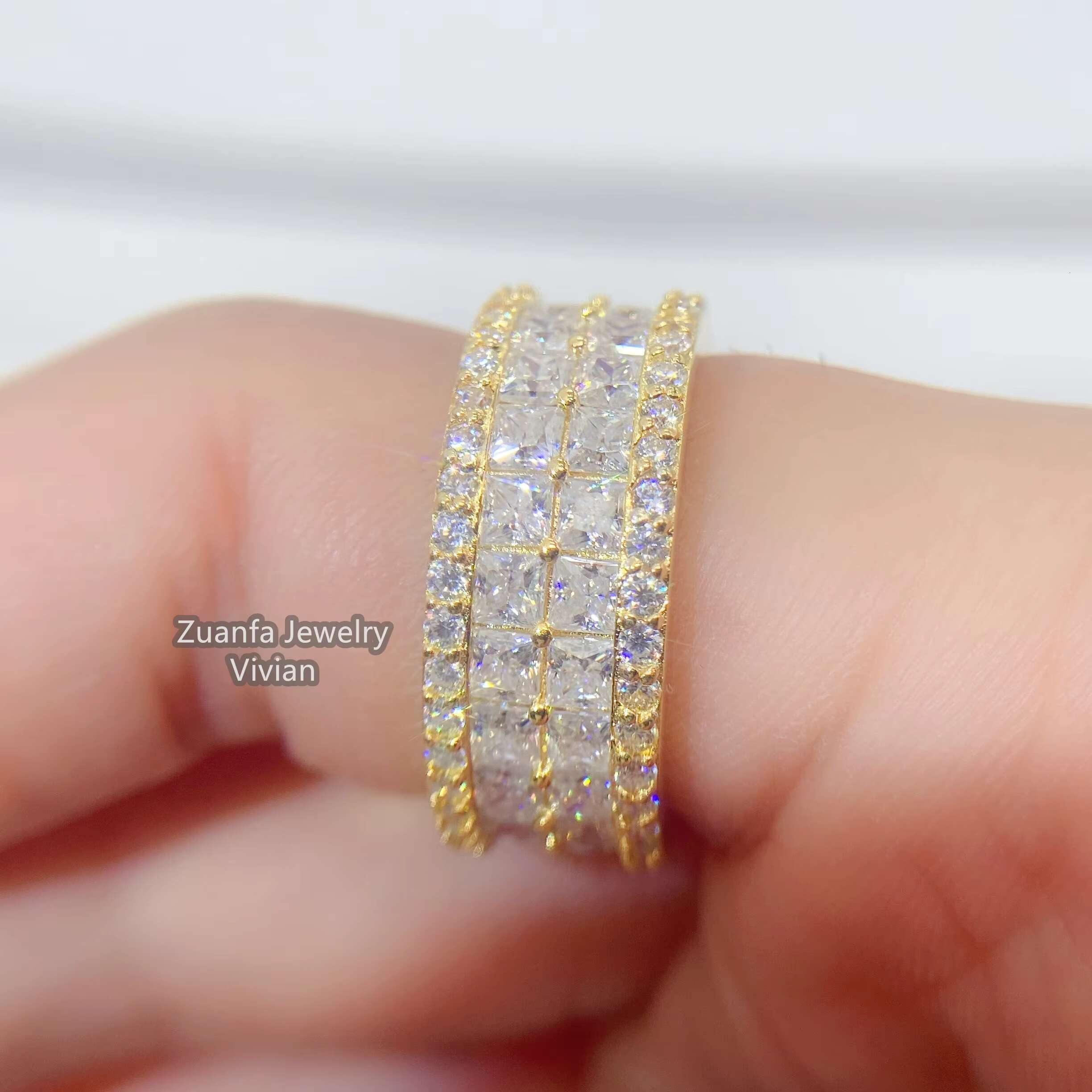 Pass Diamond Tester D Color VVS Grade Princess Cut Moissanite Rings Men Gems 10K 14K Solid Gold Ring