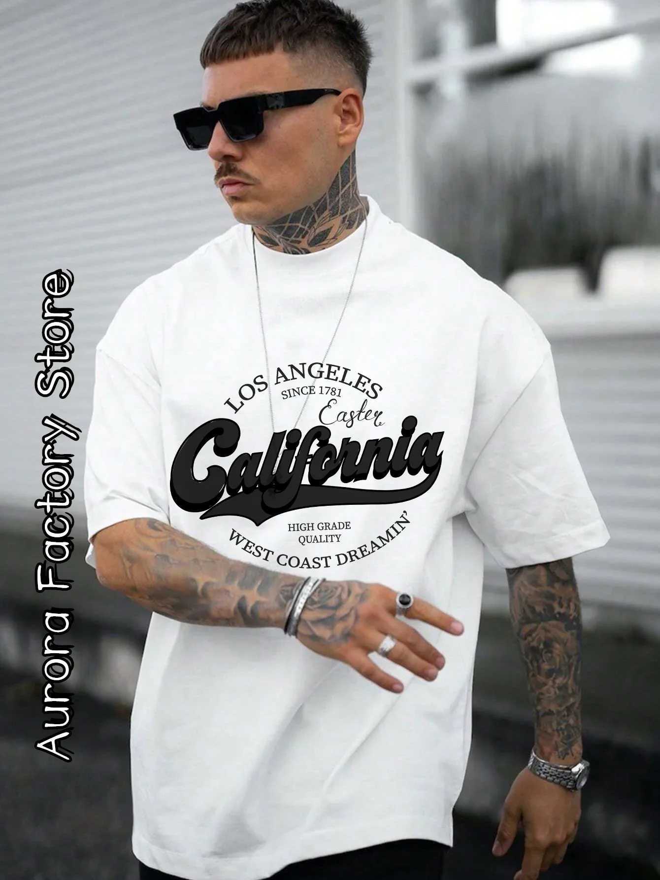 Summer fashion heavyweight retro mens English letter 100% pure cotton printed round neck high-quality casual fitness street T-shirt w250424PTIQ