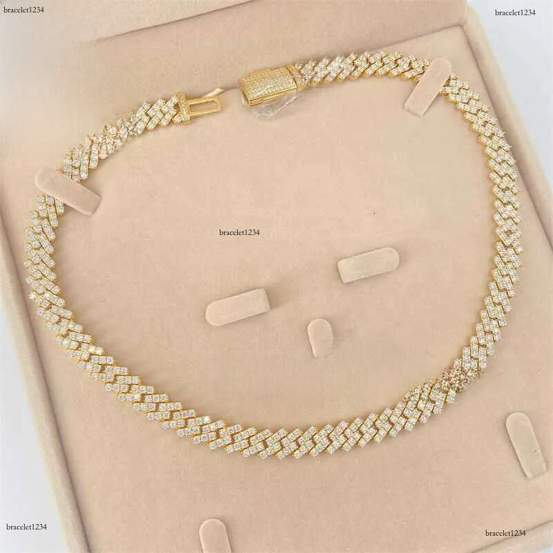 2023 Iced Out Jewelry 10mm Stone Vvs Moissanite Dia 10k Real Gold Cuban Necklace