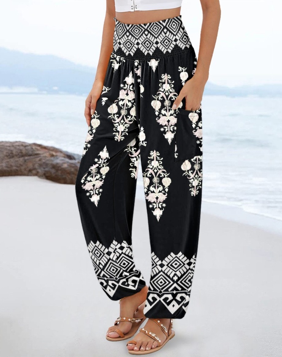 2025 New Spring and Summer Womens Loose High Waist Printed Casual Pants for Women