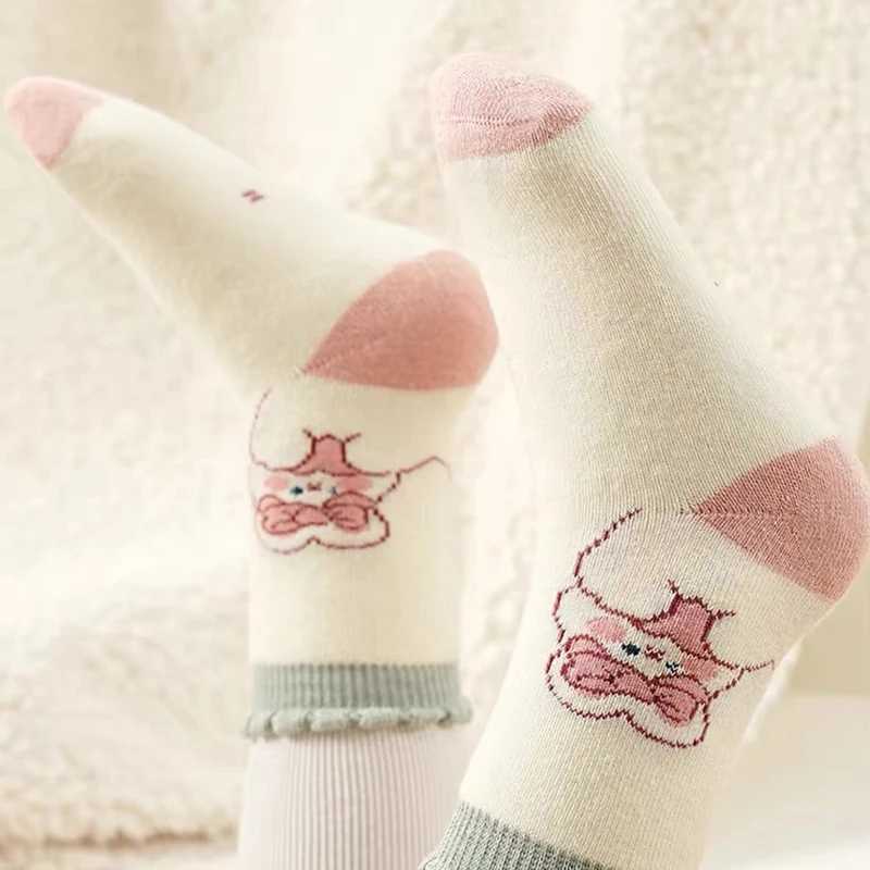 5 Pairs Thickened Fleece Rabbits Pattern Children Girls Warm Socks Lovely Trendy Soft Comfortable Elastic Half Sock for Girls G251124