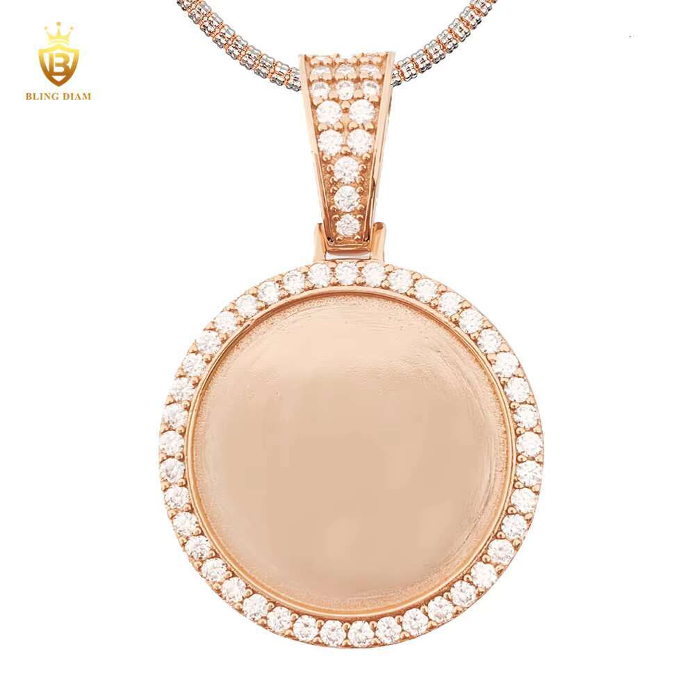 Bling Diam Jewelry Custom Photo Circle Memory Pendant Bulk Vvs Moissanite 925 Sterling Silver Gold Plated Gra Certificate