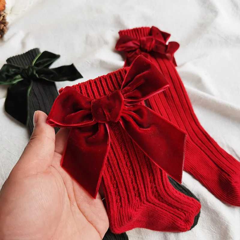 Winter Baby Christmas Red Socks Thick Knitted Girls Ankle Socks Big Bows Warm Cotton Children Infant Toddlers Socks For 0-5Years G251124
