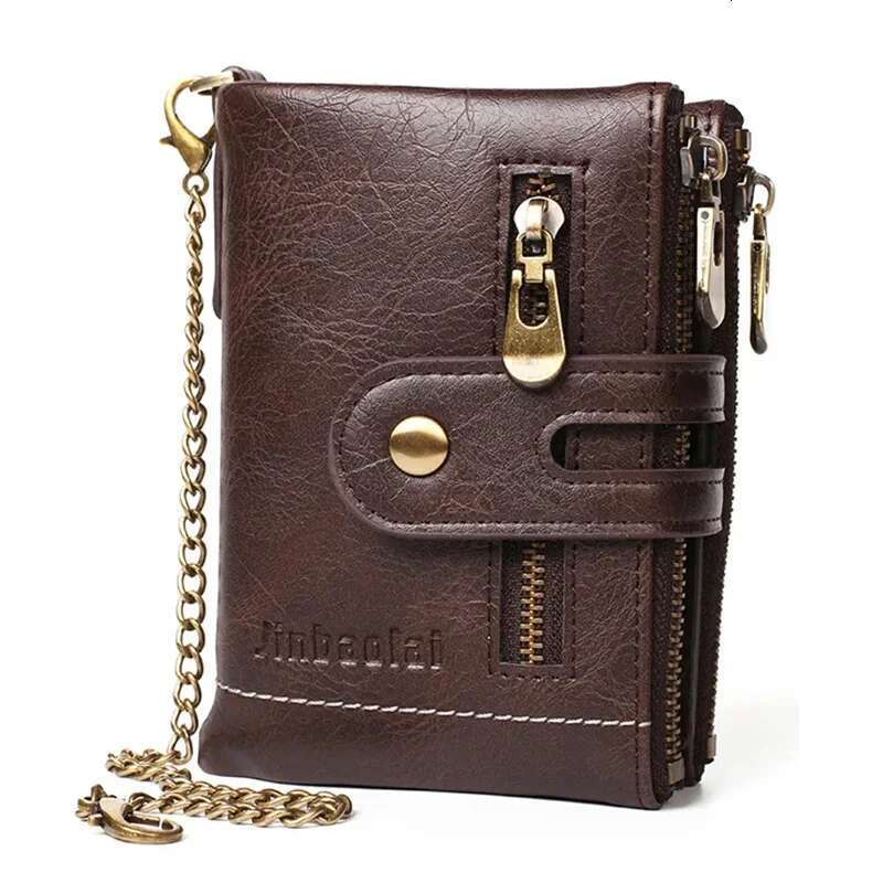 Designer Bag 2025 Theft Men's PU Leather Retro Style Short Bifold Zipper Wallets Credit Card Coins Storage With Anti Loss Chain Wallet Luxury Bag