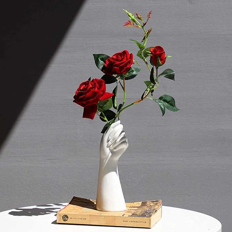 Creative hand shaped resin vase decoration living room flower arrangement dining table dry flowers light luxury home decor C251124