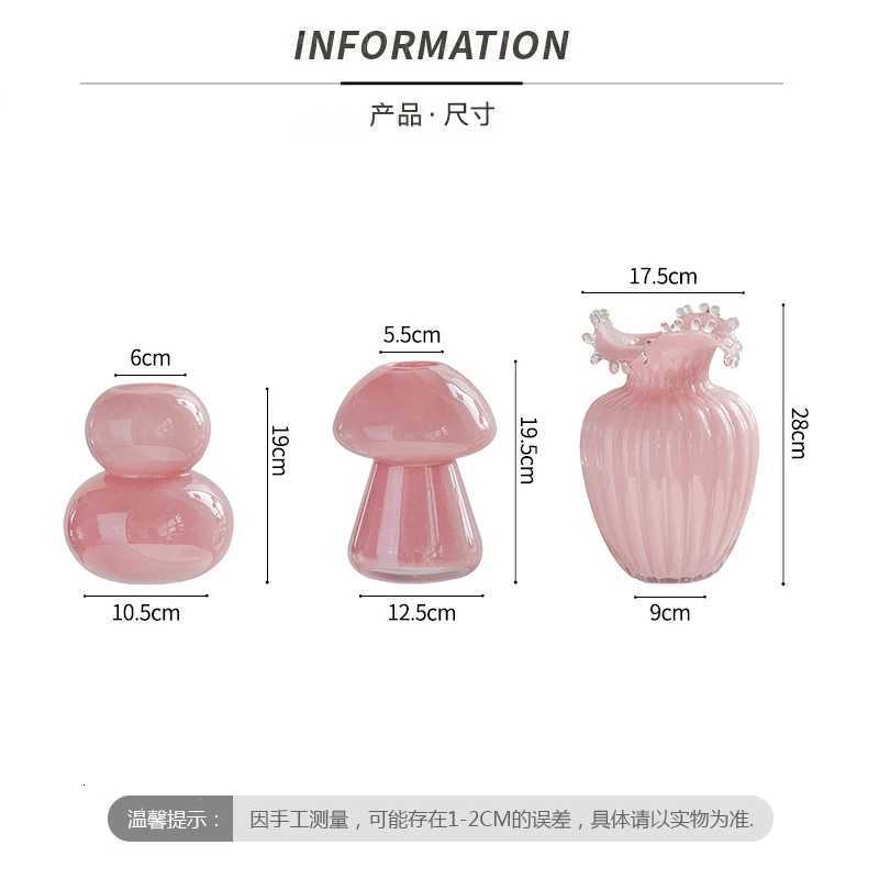 French Medieval High-grade Pink Spray Vase Luxury Ornaments Glass Flower Arrangement Water Flowers Table Flower Device C251124