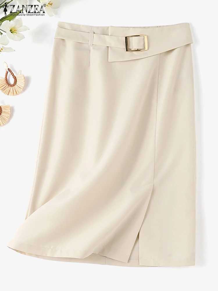 ZANZEA Fashion Work ultra-thin womens retro zipper pencil Midi Skirts elegant OL button ultra-thin womens autumn solid color dress M250424