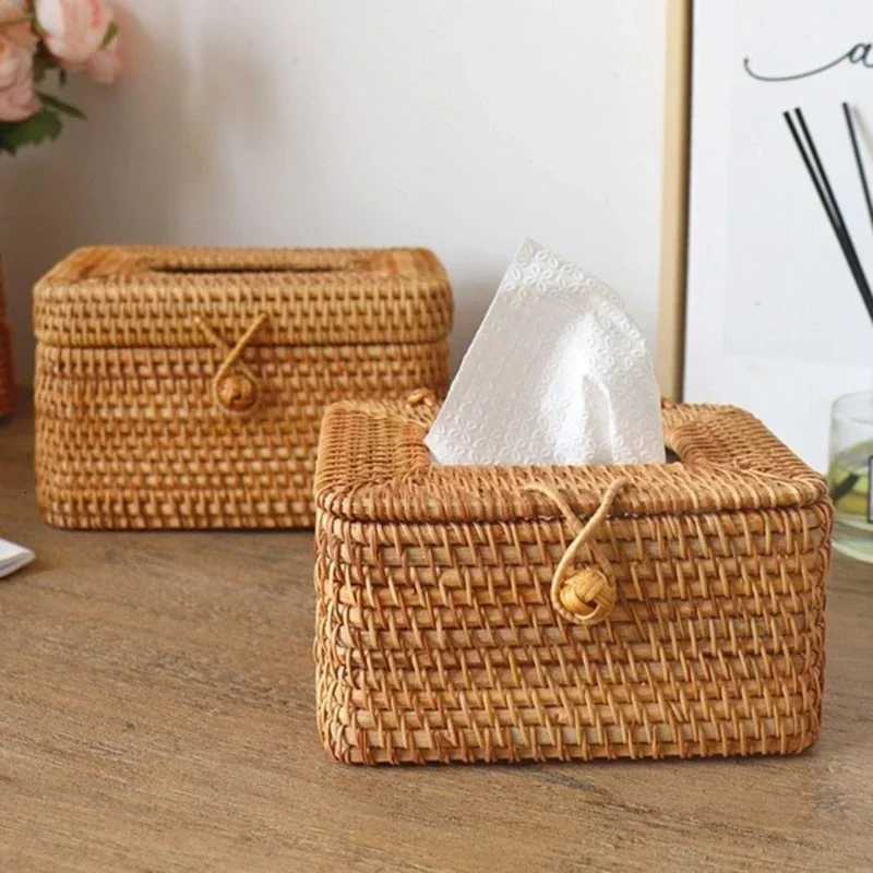 Simple Style Handmade Rattan Tissue Box Toilet Paper Cover Dispenser for Bathroom Home Office Hotel Napkin Storage ContainerM251124