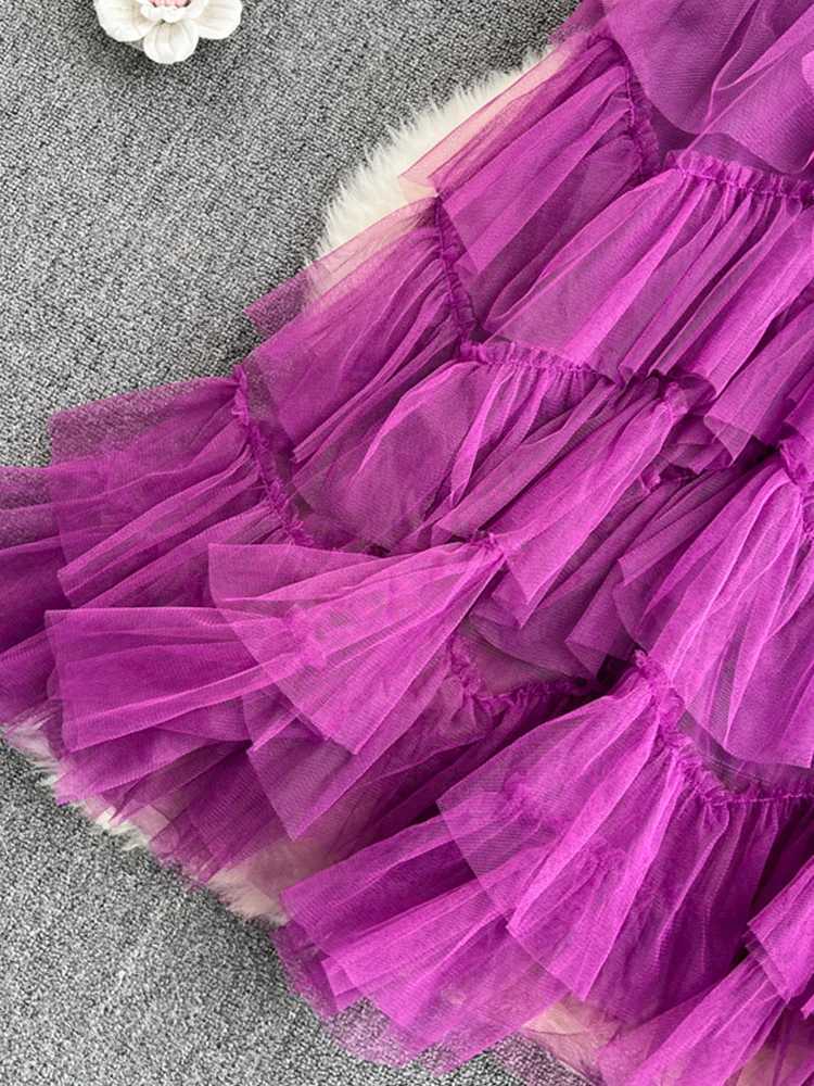 Tutu Tulle Long Skirts Women Spring Korea Solid A-line High Waist Mesh Strap Maxi Skirt Women Faldas Aesthetics M250424