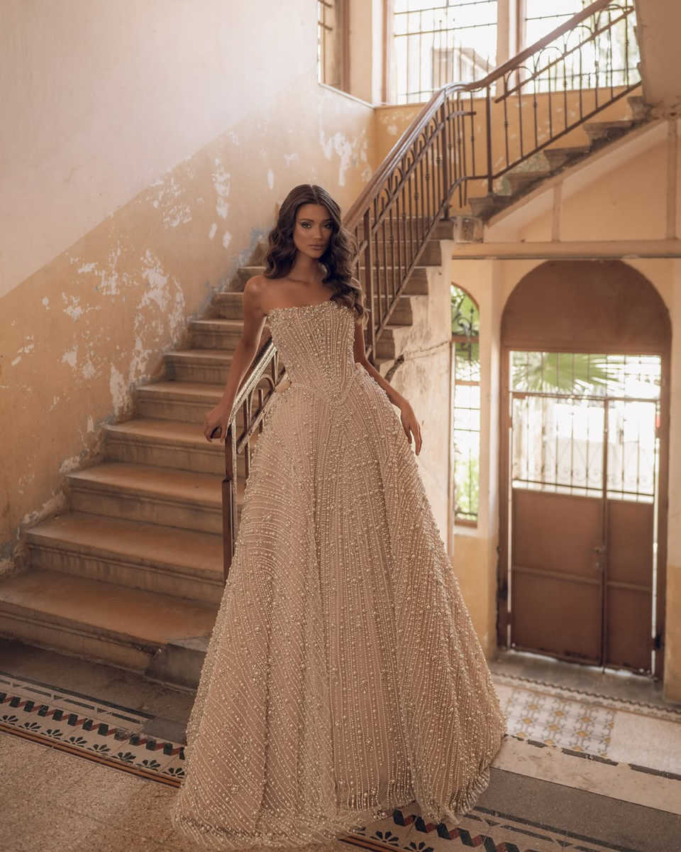 Crystals Graceful Sparkle Wedding Dress A-Line Strapless With Pearls Sequins Customized Bride Gown Plus Size Special Occasion Vestidos De Novias
