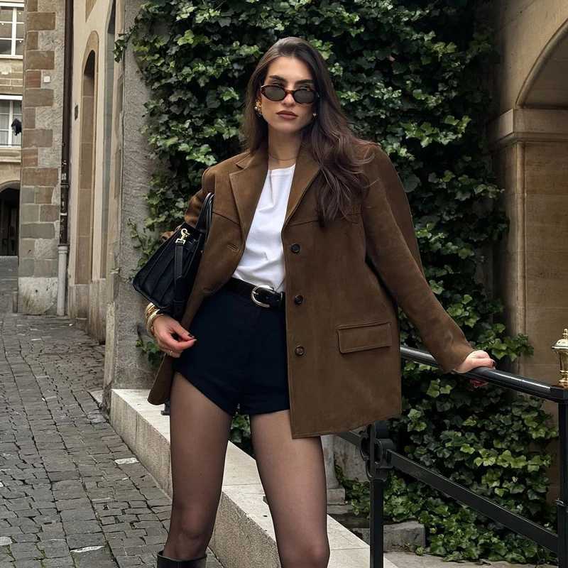 High Street Suede Jacket Cardigan Womens Long Sleeve Loose Lapel Solid Color Fashion Retro For Women Jacket Autumn and Winter J251124