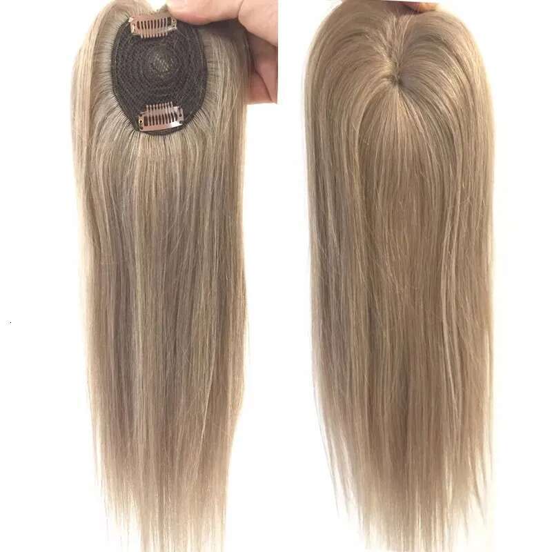 Vsrhair 45Cm Honey Blonde Human Topper Women Sewn With Two Clips 150% Density Invisible Toppers For Hair Loss