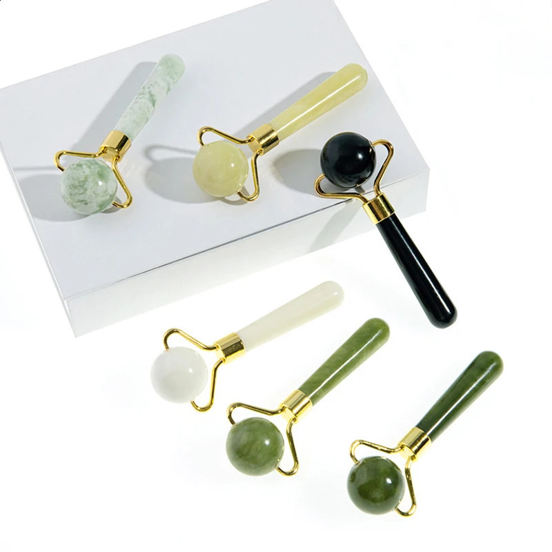 Natural Jade Ball Face Roller Gua Sha Scraper Massager Facial Eye Beauty Massager Roller Face Wrinkle Remover Skin Care 250423