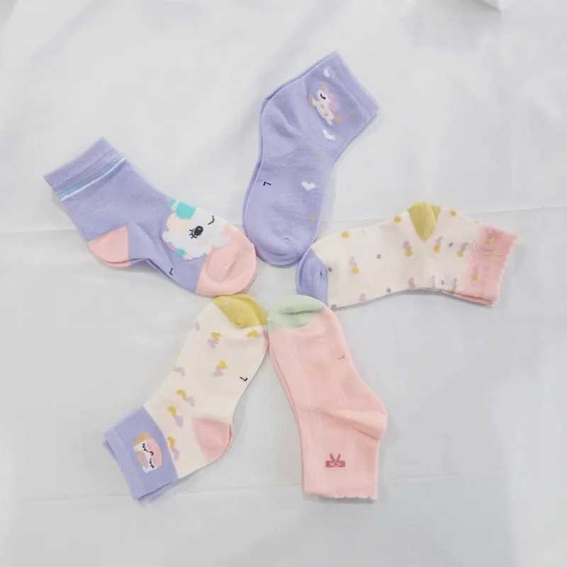 5 Pairs Cute Pattern CHIldrens SOCKS for Girls Autumn Winter Bow Mid-Calf SOCKS for Kids Soft Cotton SOCKS G251124