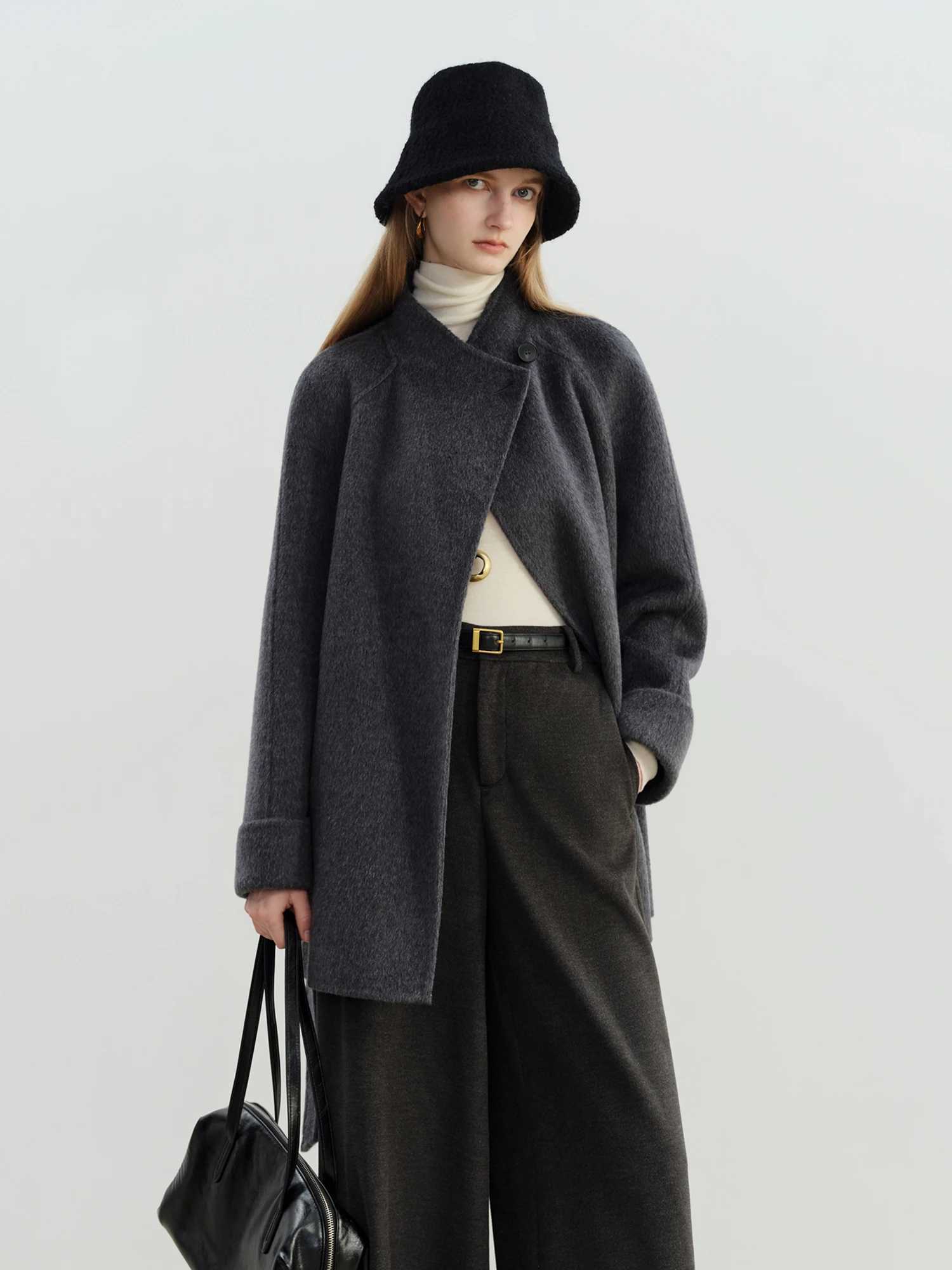 ZIQIAO 2025 New Arrival Chic Double Sided Camel Wool Blend Coat Elegant Short Jacket with College-Inspired Design Autumn Winter J251124