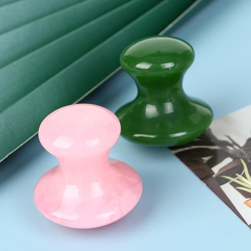 SPA Jade Board Face Massager Natural Rose Quartz Mushroom Facial Back Foot Acupuncture Massage Scraper Gua Sha Tool 250423