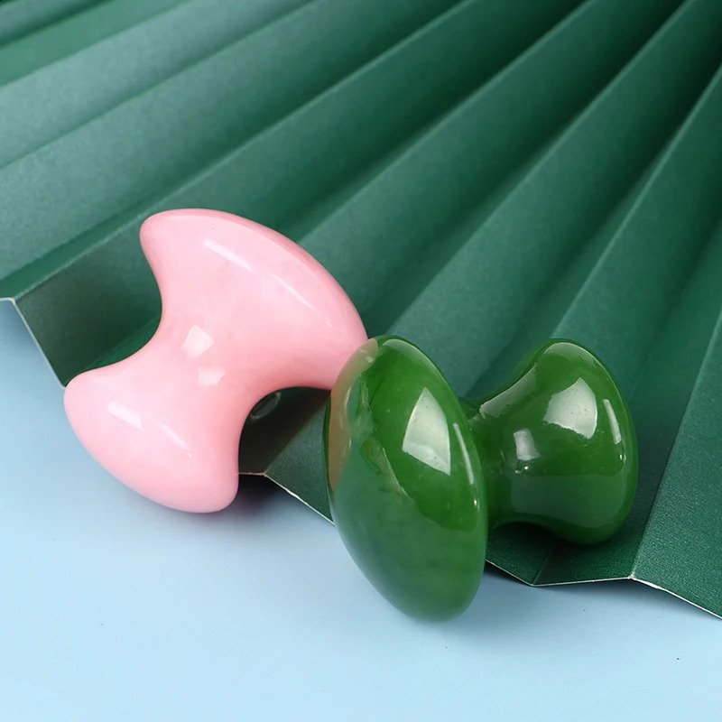 SPA Jade Board Face Massager Natural Rose Quartz Mushroom Facial Back Foot Acupuncture Massage Scraper Gua Sha Tool 250423
