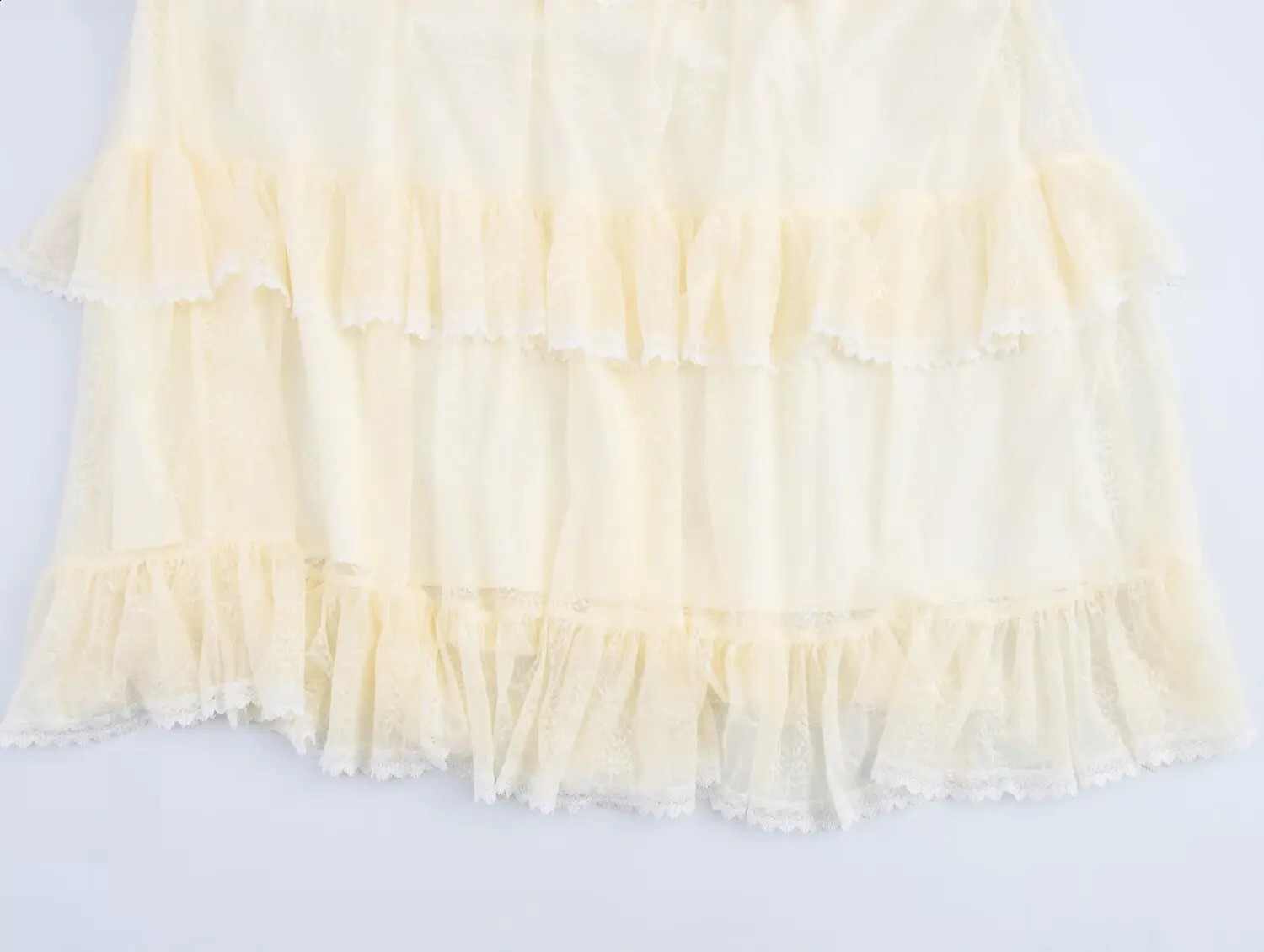 PB ZA205 summer womens clothing multilayer lace elastic waist pleated mesh large swing Aline skiing 250417