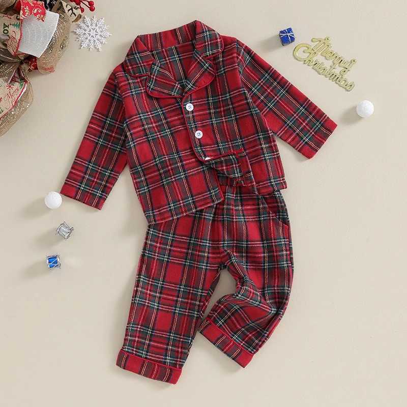 Clothing Sets Kids Christmas Red 2pcs Pajamas Set Plaid Button up Long Sleeve Shirt+Elastic Pants Loungewear Comfor Sleepwear Outfits R250424