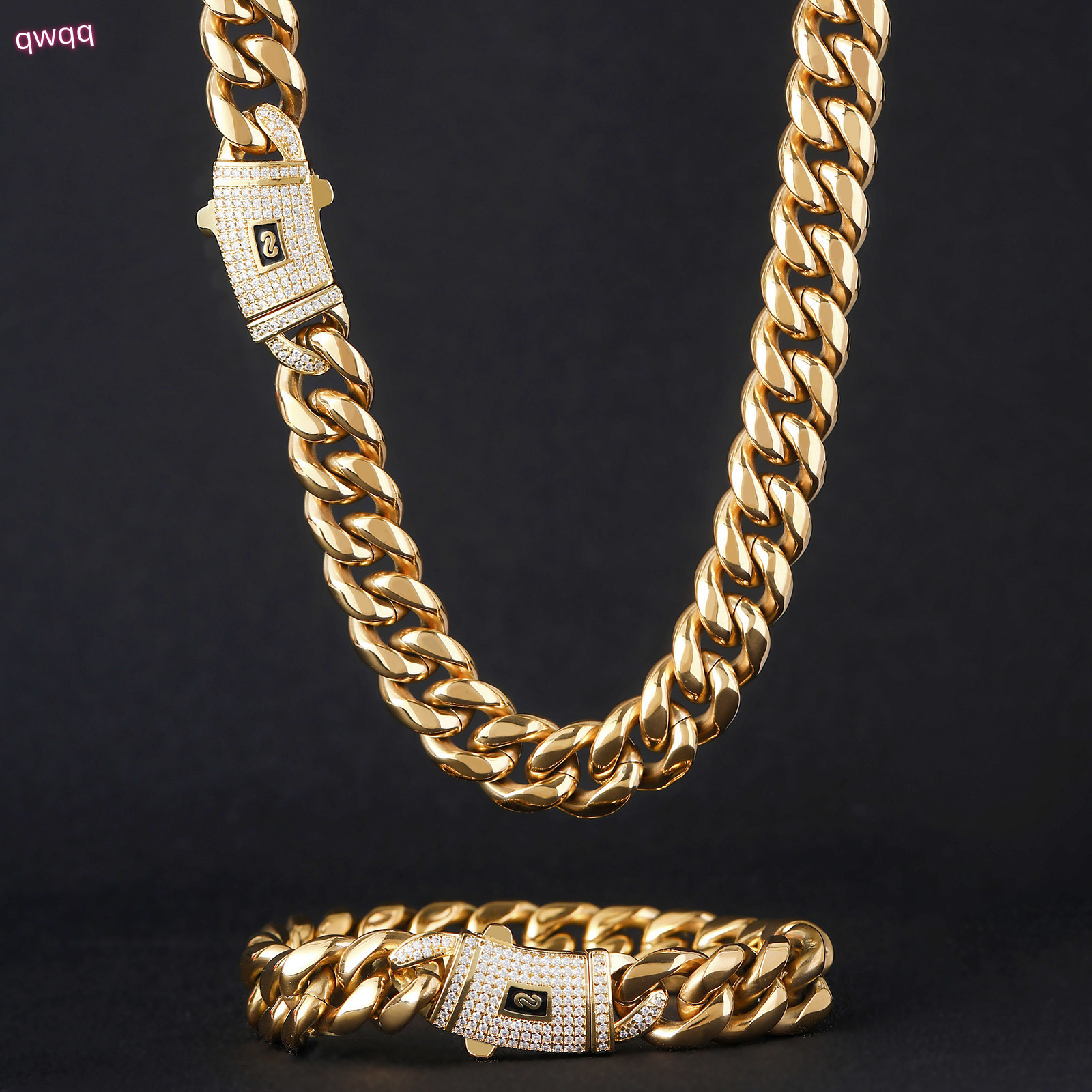 BES 14K 18K Gold 6mm-14mm Miami Cuban Bracelet Hip Hop Stainless Steel Gold Monaco Cuban Link Chain Necklace for Men Women