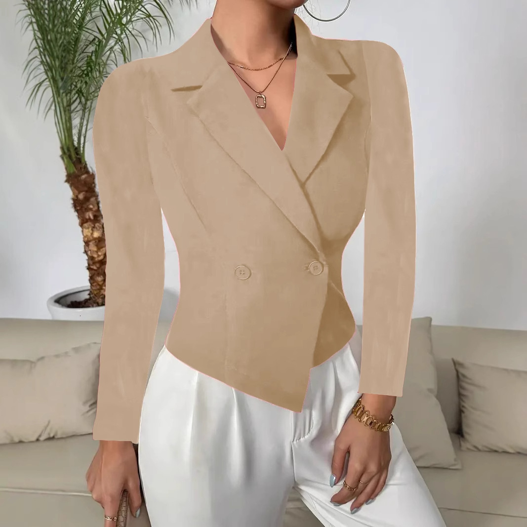 2024 autumn and winter design sense temperament short style solid color small suit jacket for women
