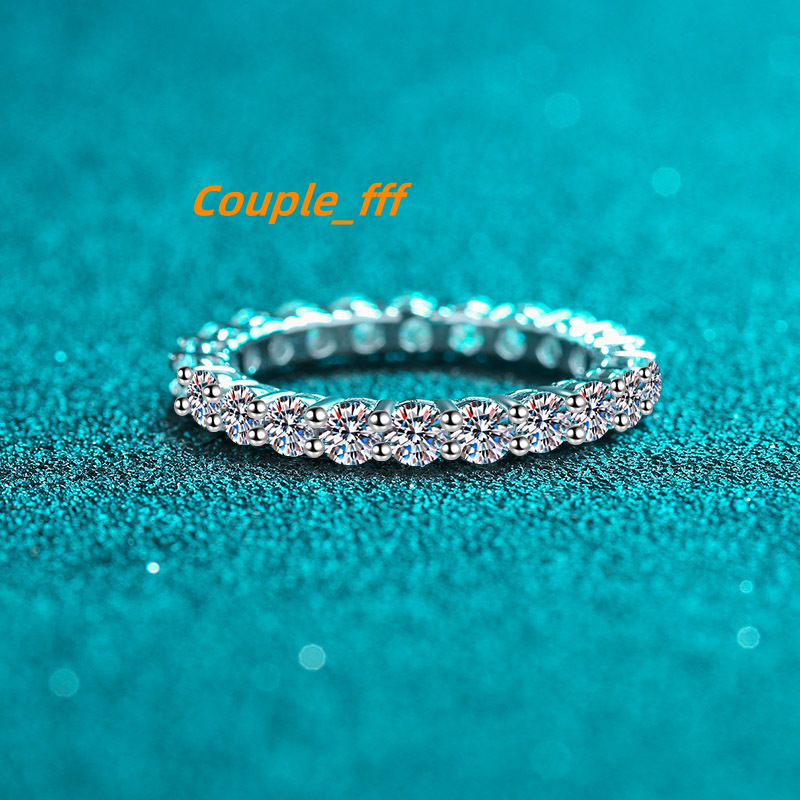 Hot Mosan Ring 925 Sterling Silver Line Diamond Full Circle of Moissanite Ring Solitaire Ring Women Wedding Jewelry Gift