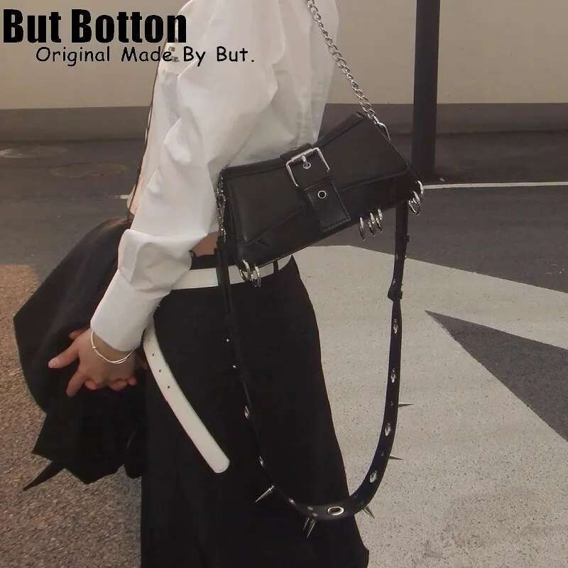 Women Y2k Girl Vintage Haruku Punk Advanced Design Rivet Spike Chain One Shoulder Handbag Women Stempunk Tote Crossbody Bags