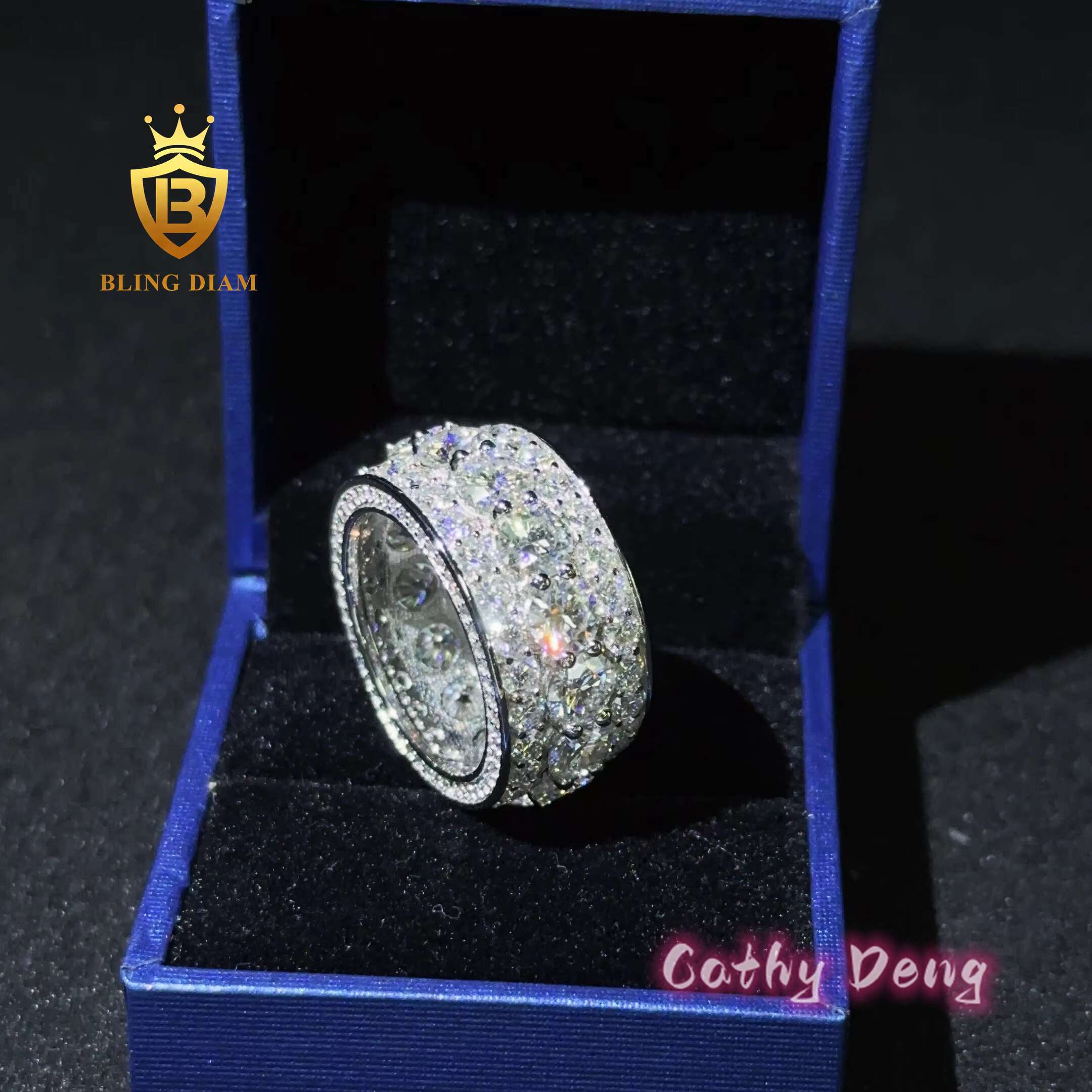 Ready to Ship GRA Certified Hiphop Mens Ring Ice Out Moissanite Ring 925 Sterling Sliver Rapper Cuban Link Ring