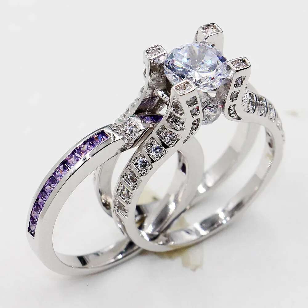 14K White Gold Vintage Lovers Grown Pink Diamond Ring Set Engagement Wedding Rings for Women Men Jewelry