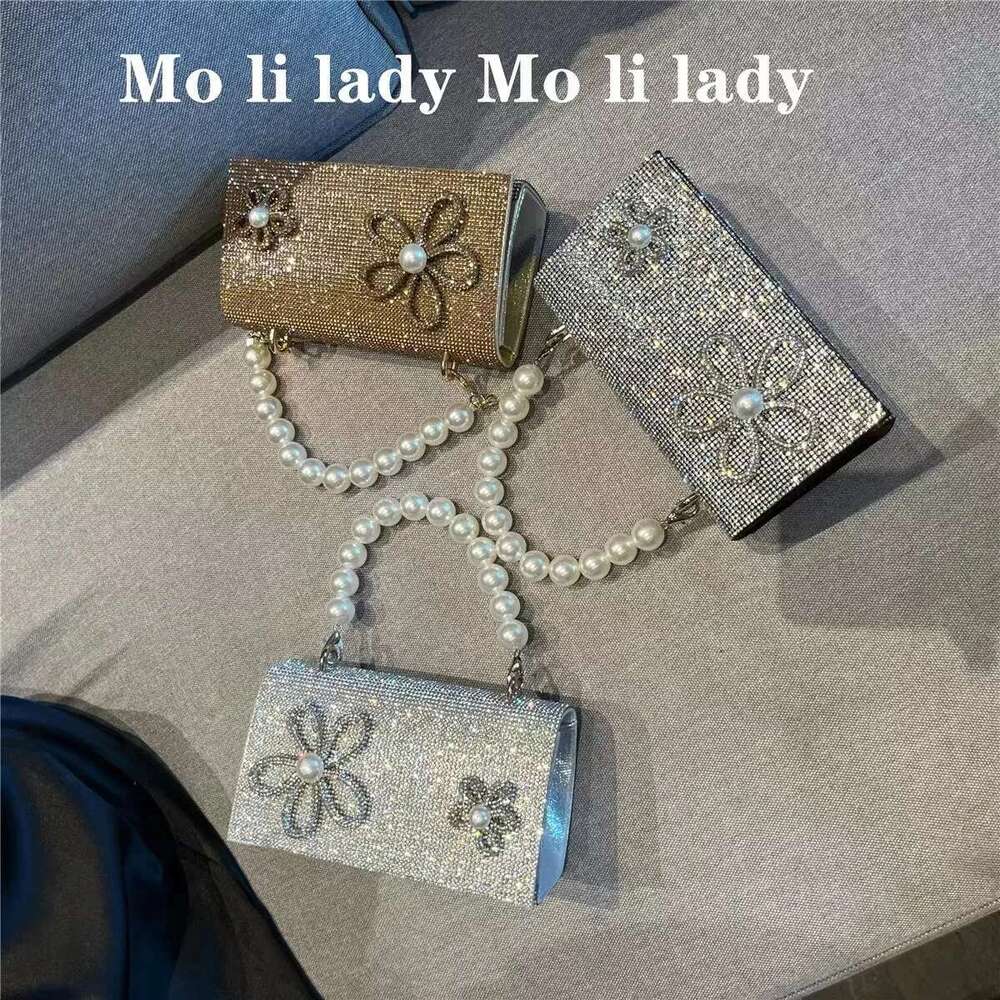 Designer Bag 2025 High Quality Glitter Shiny Rhinestone Women Handbag Fashion Pearl Beading Evening Wedding Party Clutch Purse Crossbody Bag Luxury Ba