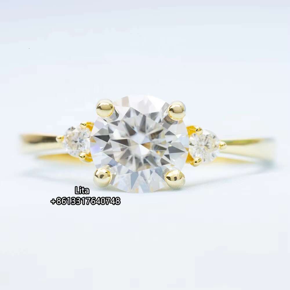 14k 18k Gold Plated Jewelry Certified Diamond Round Moissanite Fashion Women Diamond Ring