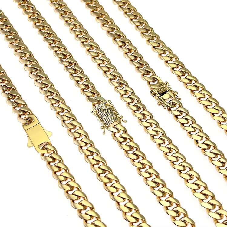 18k Gold Filled Chain Mens Gold Plated Cuban Necklace Stainless Steel Miami Chain Rappers Man Women Necklace