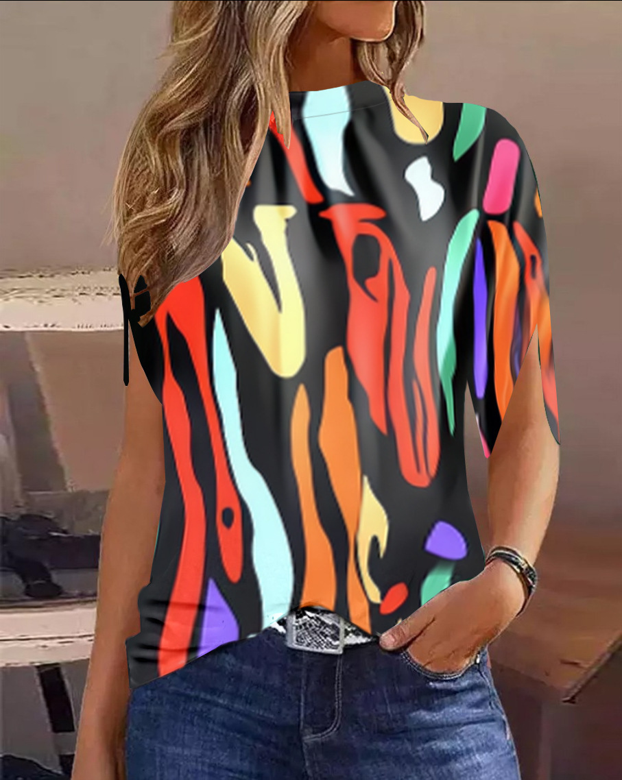 2023 new womens casual round neck regular pullover digital printed shirt for women
